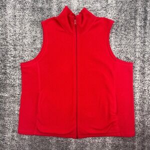Lands' End 2X Red Fleece Vest Sleeveless Full Zip Mock Neck 20W 22W Plus Size